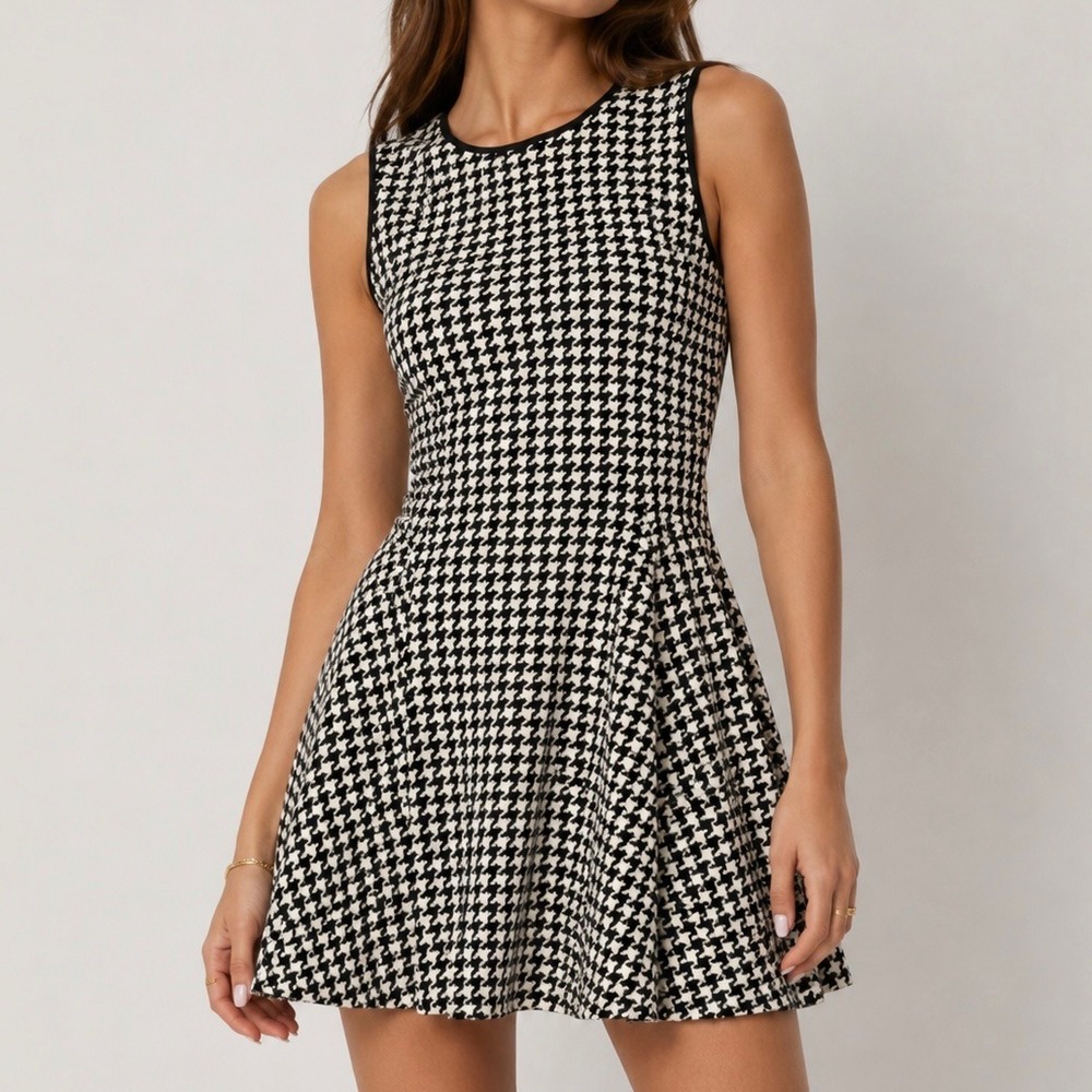Lauren Ralph Lauren Womens Black White Houndstooth Sheath Dress Sz Med Classic